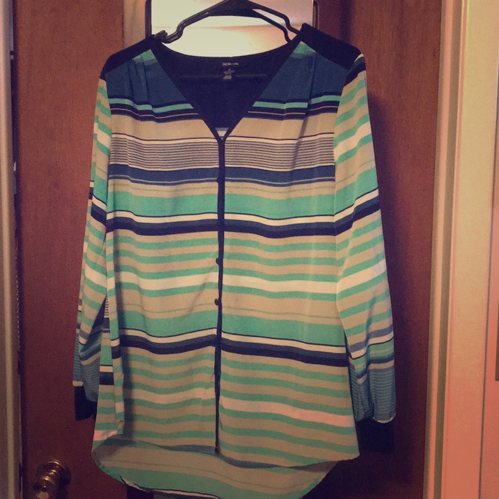 Comfortable Blue and green striped blouse
